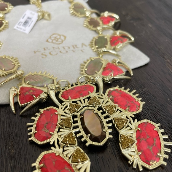 NWT Limited Edition Kendra Scott Gold Drusy Odessa Necklace in Red Magnesite! - Picture 4 of 7